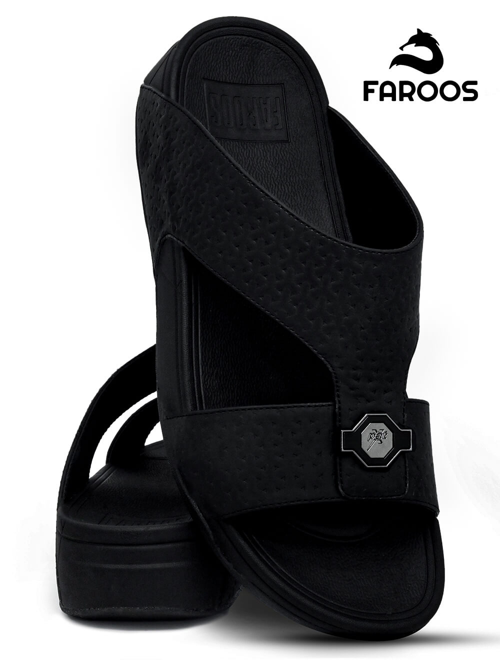 Faroos[F119]M061 Full Black Gents Arabic Sandal