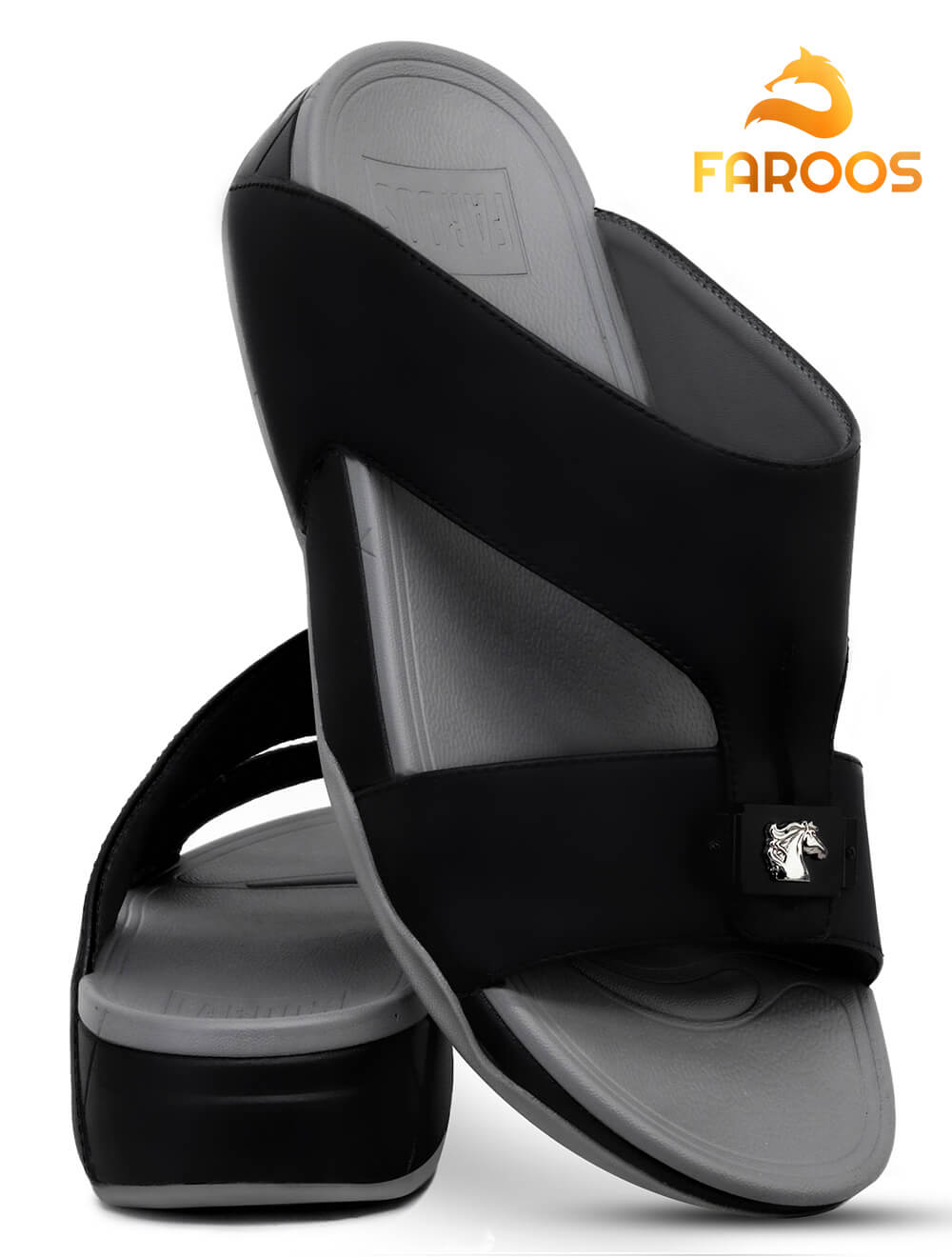 Faroos[F171]M076 Black Gray Gents Arabic Sandal