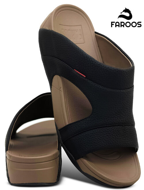 Faroos[F287]M123 Black Khaki Gents Arabic Sandal