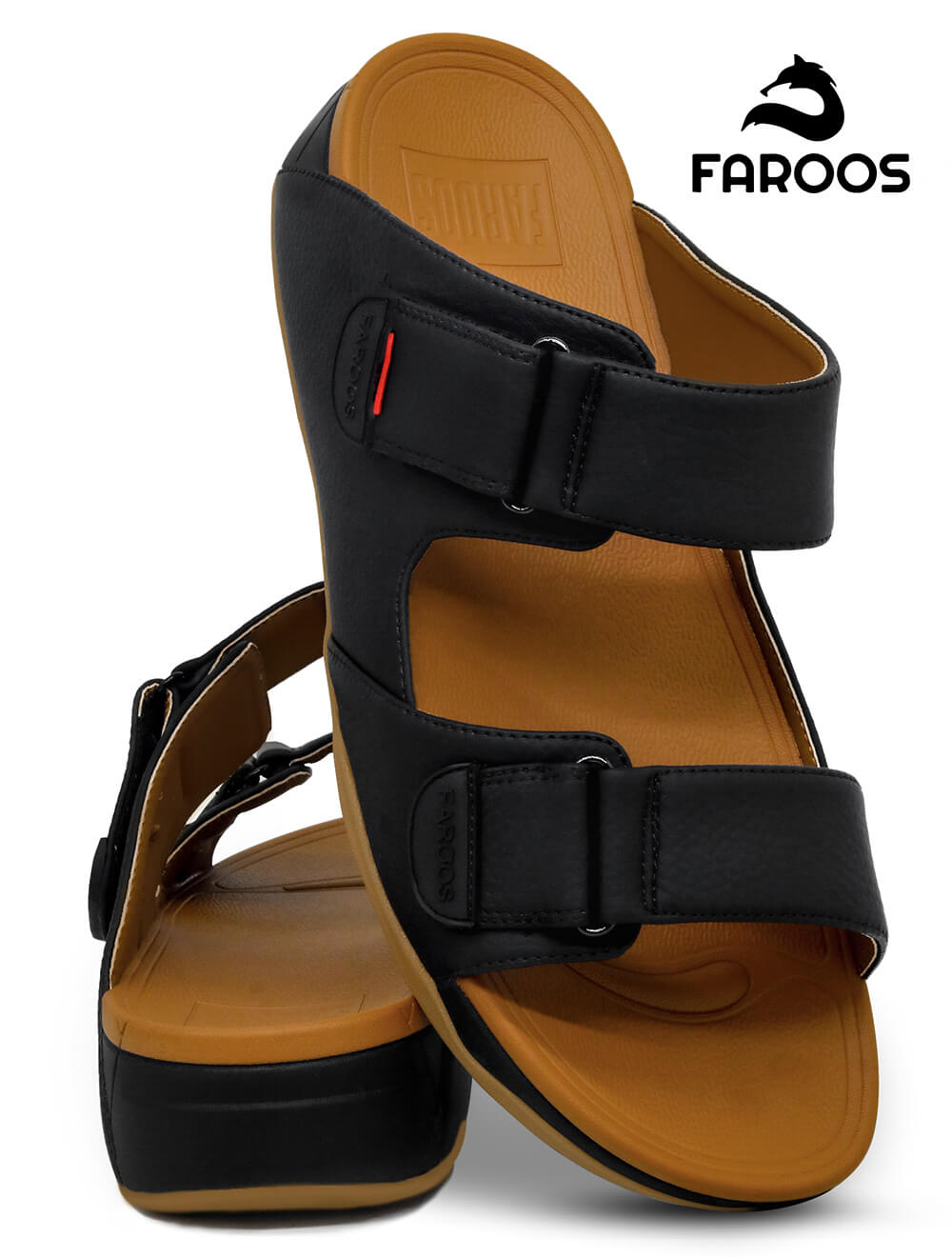 Faroos[F302]M120 Black Tan Gents Arabic Sandal