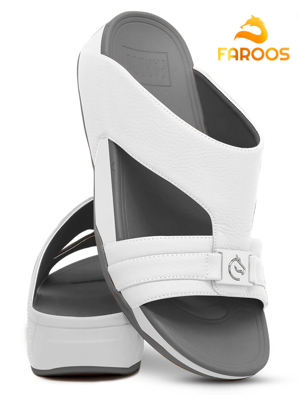 Faroos[F333]M047 White Gray Gents Arabic Sandal