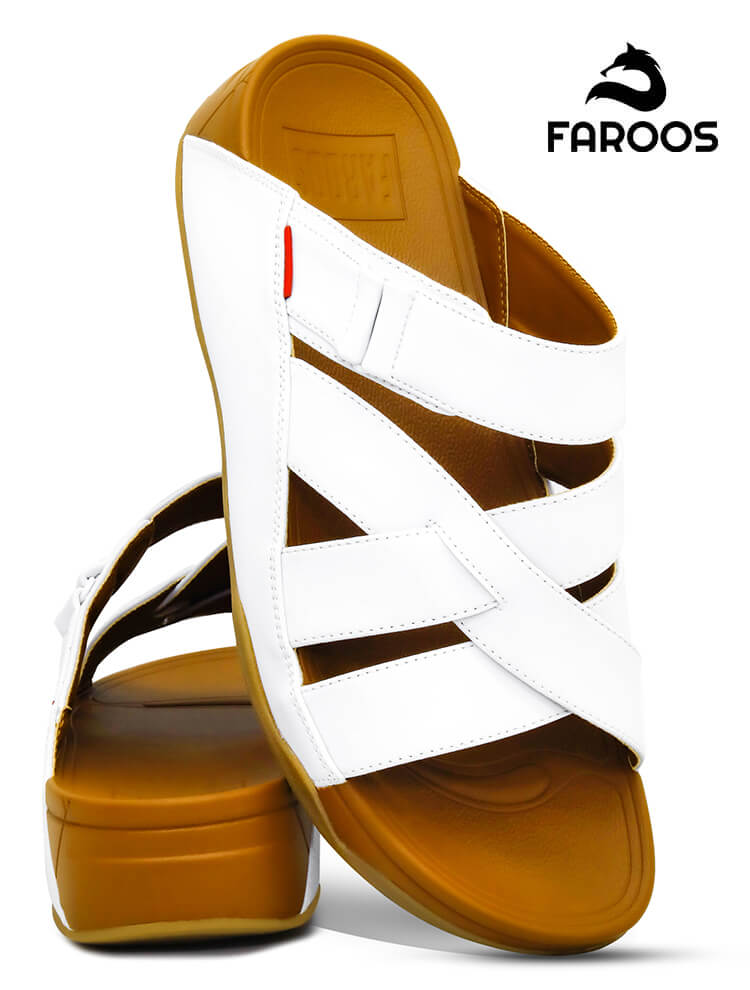 Faroos[F374]M103 White Tan Gents Arabic Sandal