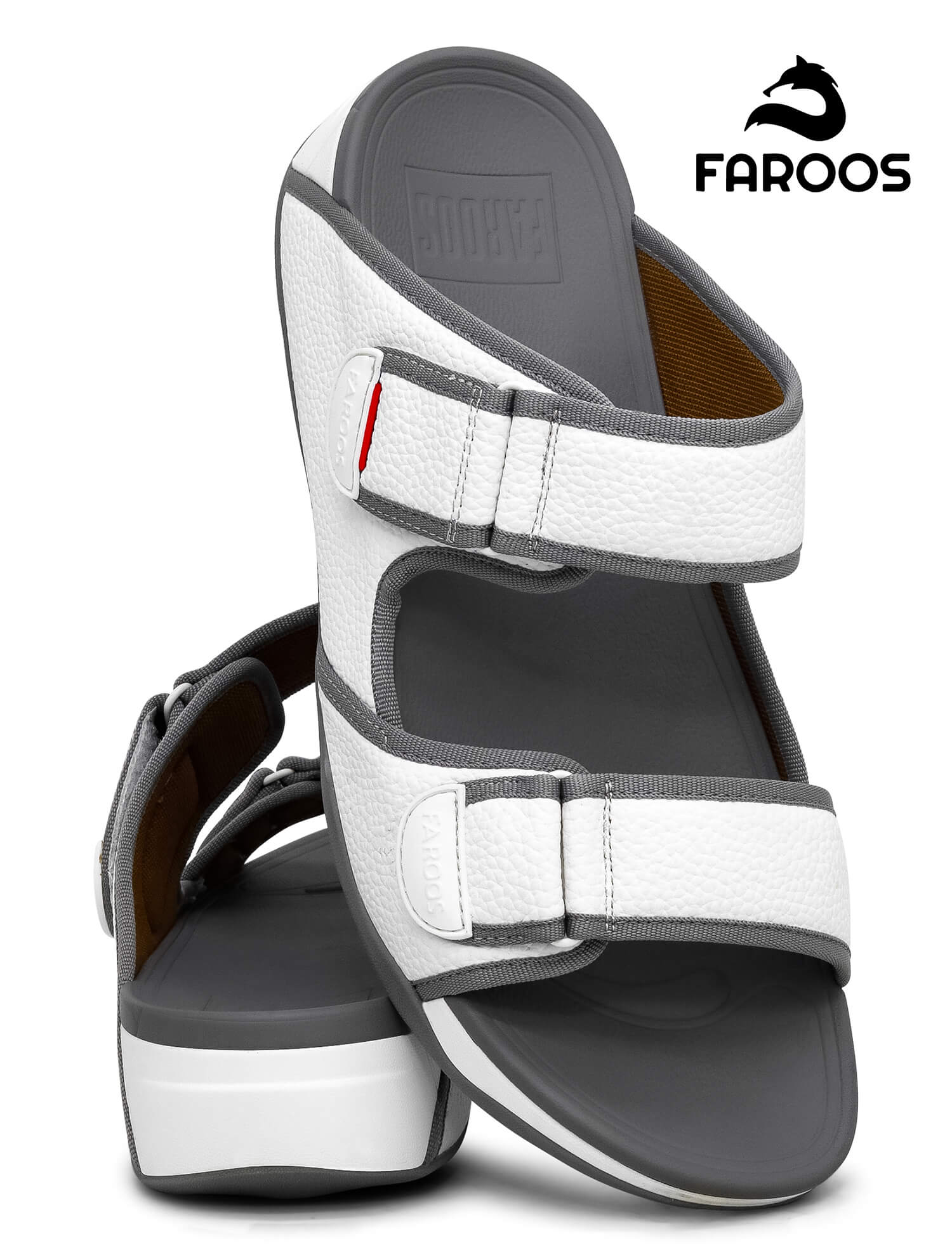 Faroos[F456]M129 White Gray Gents Arabic Sandal