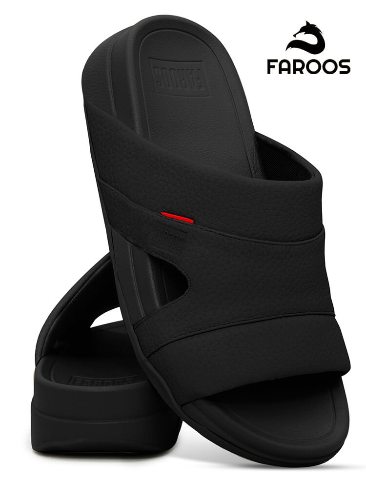 Faroos[F520]M002 Full Black Gents Arabic Sandal