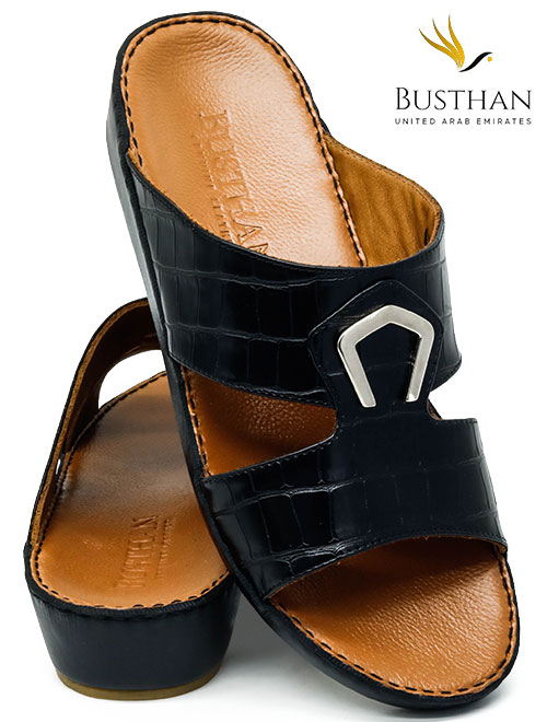 Busthan 03 [H15] CROCODILE Black Tan Gents Sandal