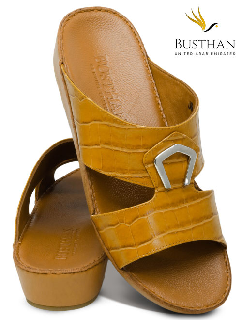 Busthan 03 [H17] CROCODILE Brown Tan Gents Sandal
