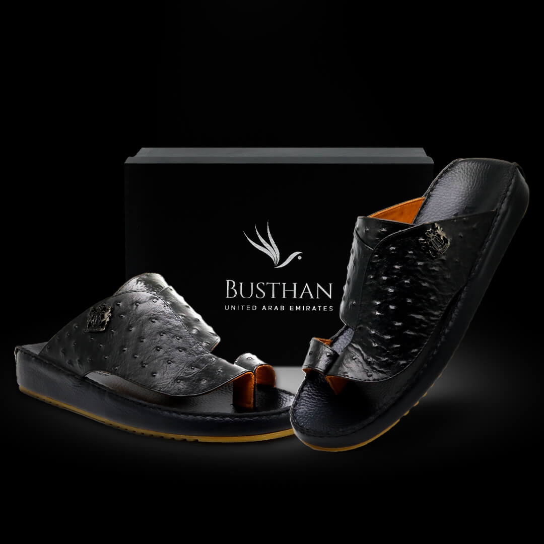 Busthan-08-[H34]-OSTRICH-Pattern-Full-Black-Gents-Sandal-40