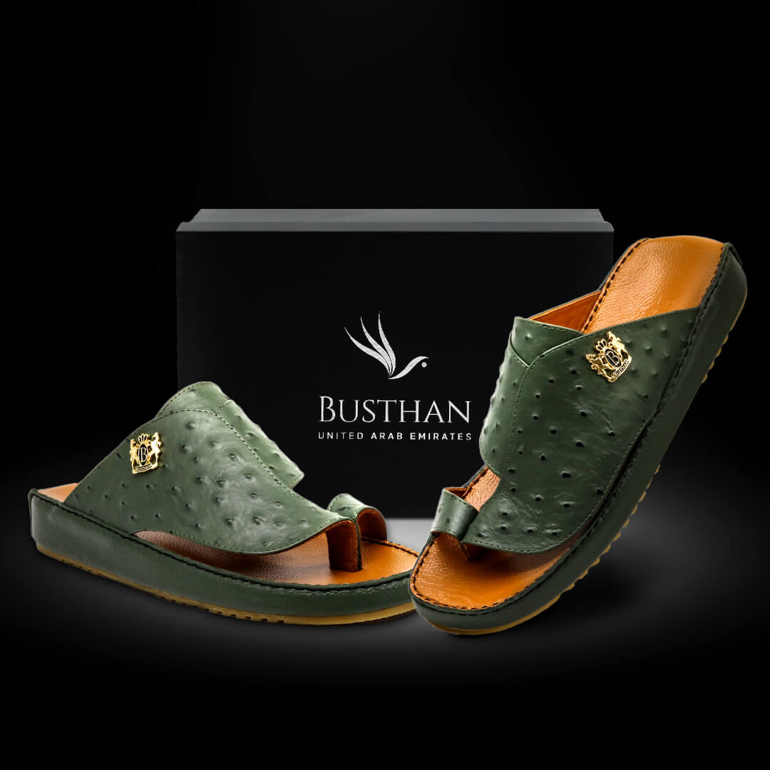 Busthan-08-[H35]-OSTRICH-Pattern-Green-Tan-Gents-Sandal-40