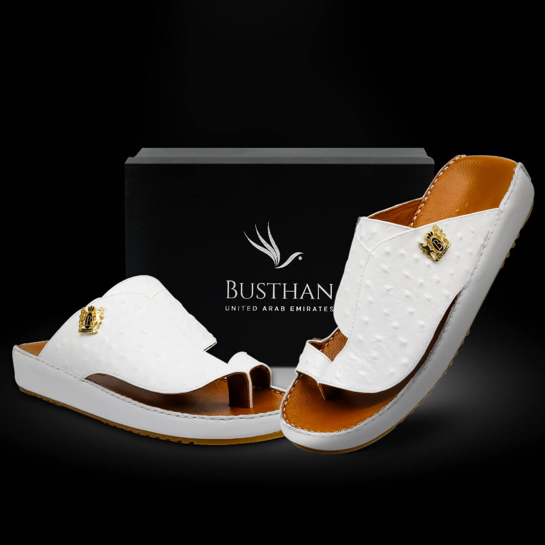 Busthan-08-[H36]-OSTRICH-Pattern-White-Tan-Gents-Sandal-40